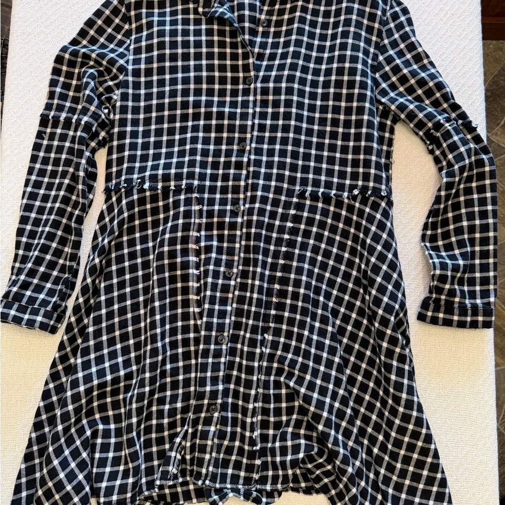 Zara Girls Black and White Checkered Shirt Dress